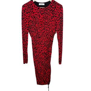 Bailey 44 Boogie Wonderland Bodycon Dress Red Leopard Print Size Large EUC